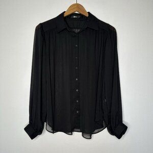 Uniqlo C Sheer Shirt Blouse Size S Black Whimsigoth‎ Chiffon